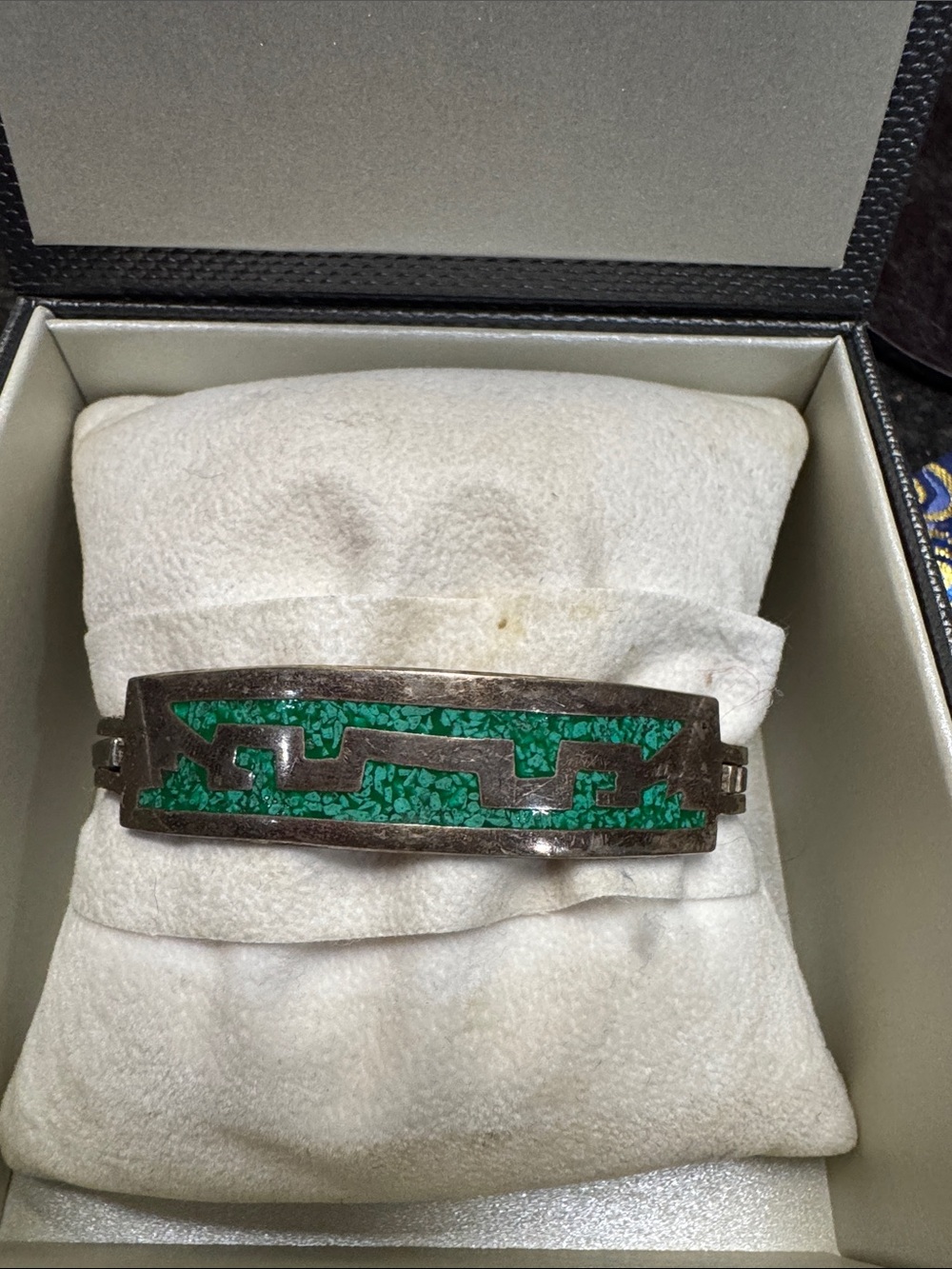 Green Inlay Bracelet - Vintage Silver - marked